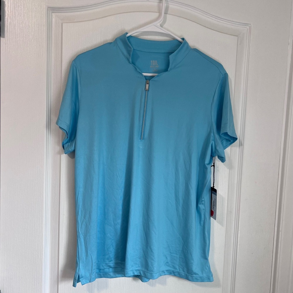 Tail White Label Womens Blue Quarter Zip Short Sleeve Golf‎ Top UPF 50 XL NWT